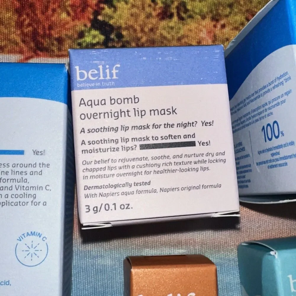 Belif Aqua Bomb Lot Of 7- True Cream, Lip Mask, 2x Eye Gel, Super Drops, etc